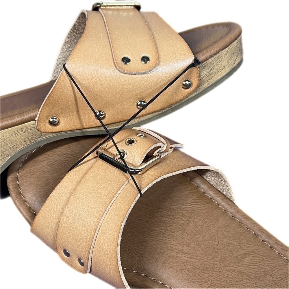 Universal Threads | Tan Vegan Leather Buckle Detail Sandals Slide - Picture 4 of 12
